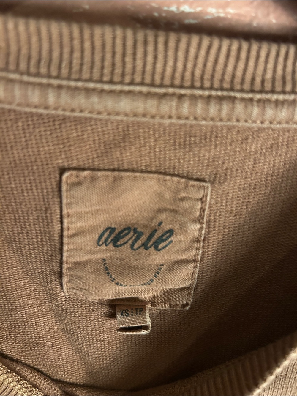 aerie Cropped Crewneck Top in Cocoa Brown - Picture 2 of 6